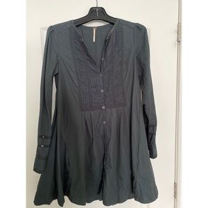 Long sleeve dark green free people babydoll dress w/ lace detail